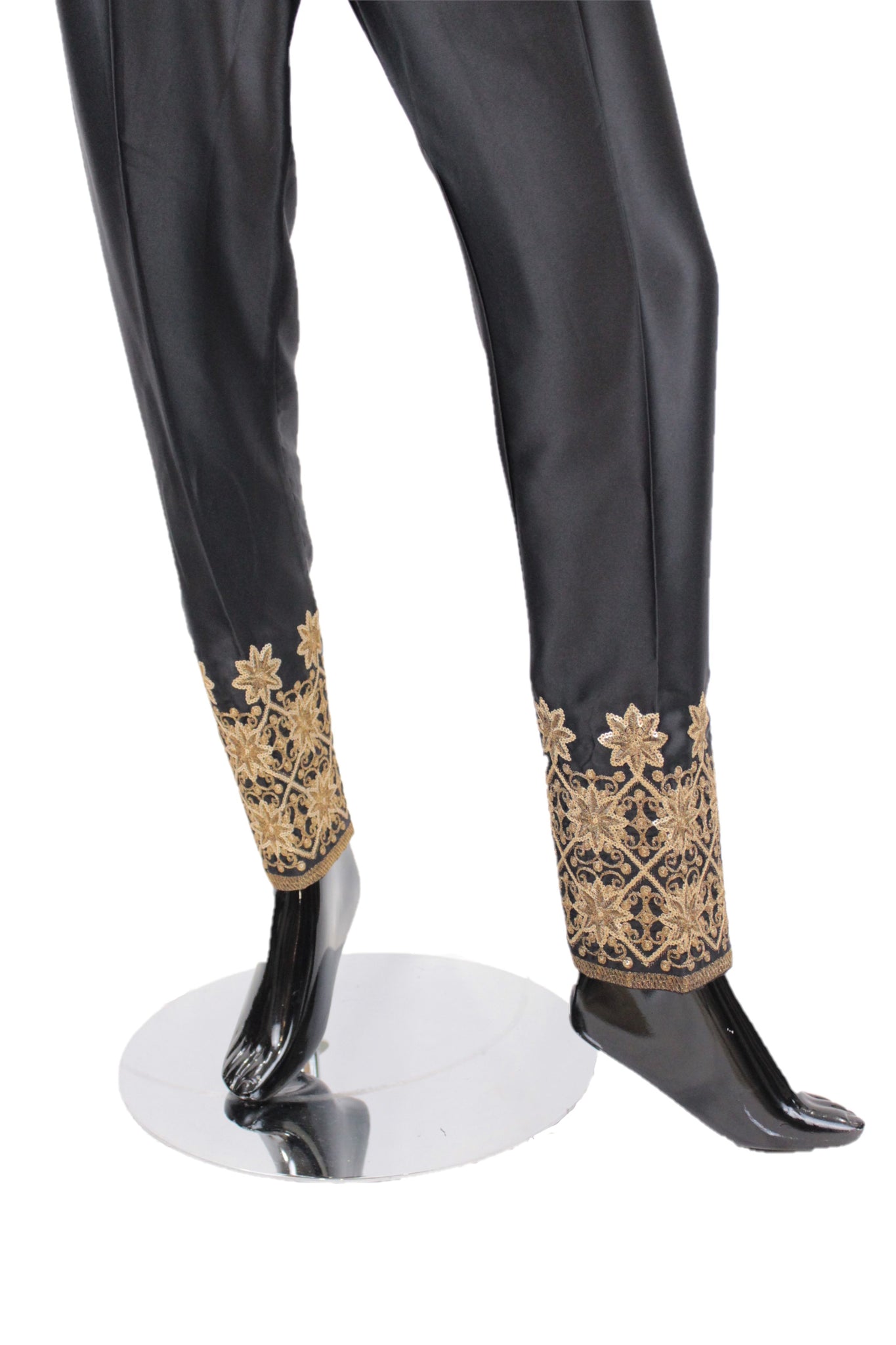 Black Silk Pants with embroidery - SP002