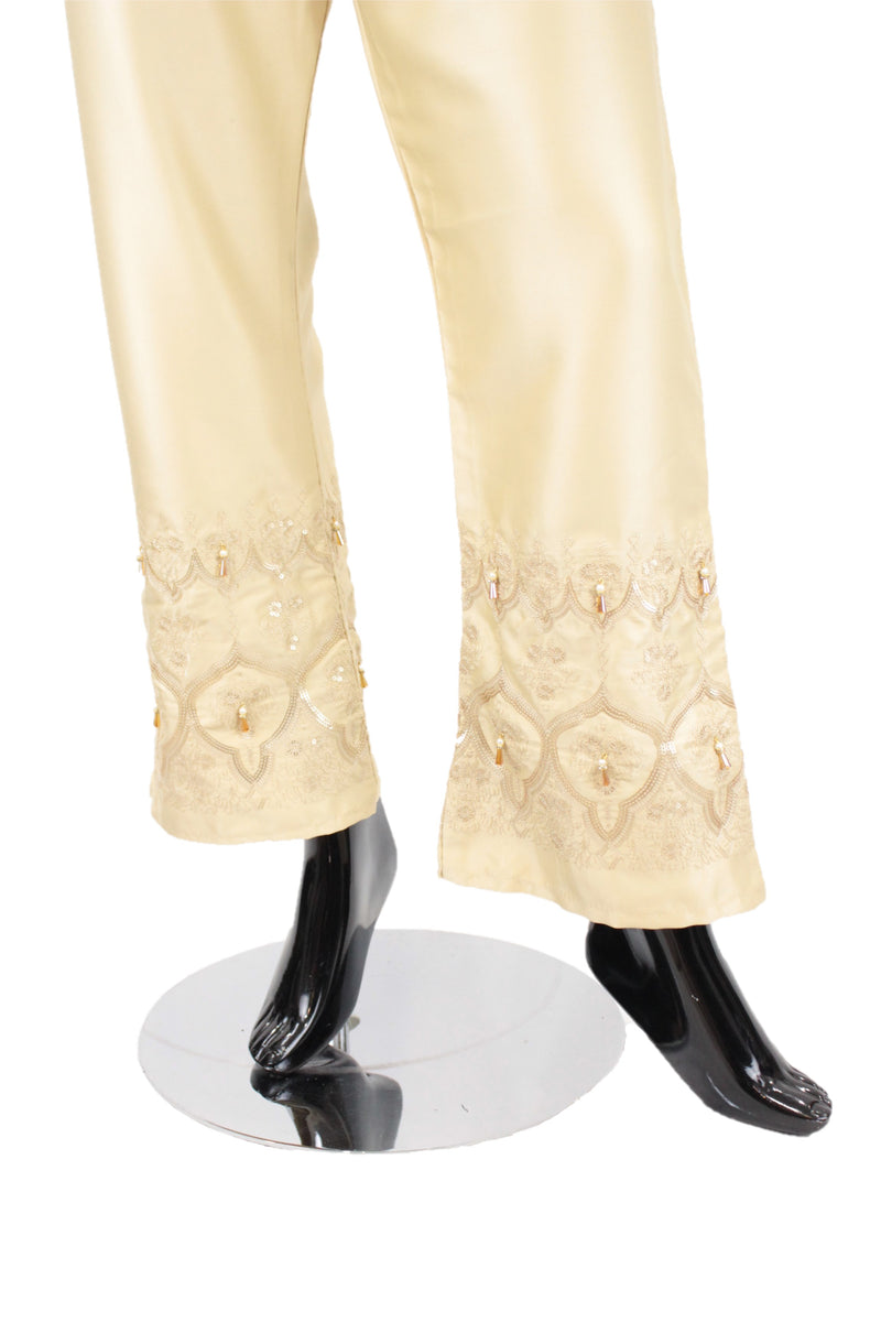 Beige Flared Silk pants with embroidery