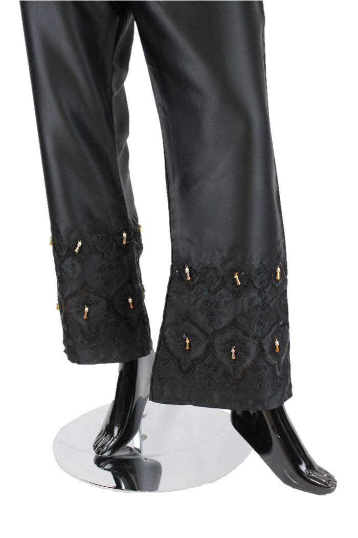 Black Flared Silk pants with embroidery