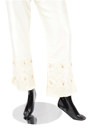 Ivory Flared Silk pants with embroidery