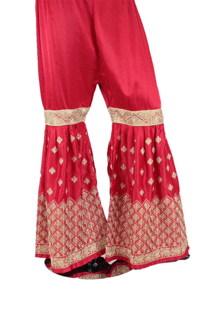 Red Silk Gharara Pants-GR39