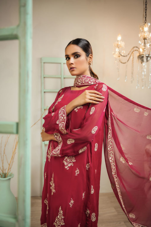 Pink Embroidered Kurti with Dupatta