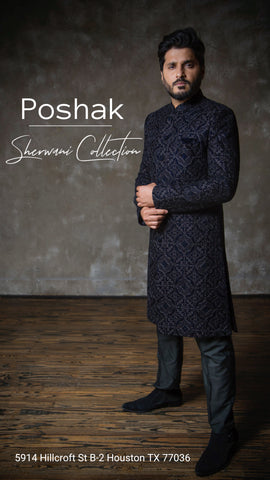 Midnight Blue and Black Sherwani