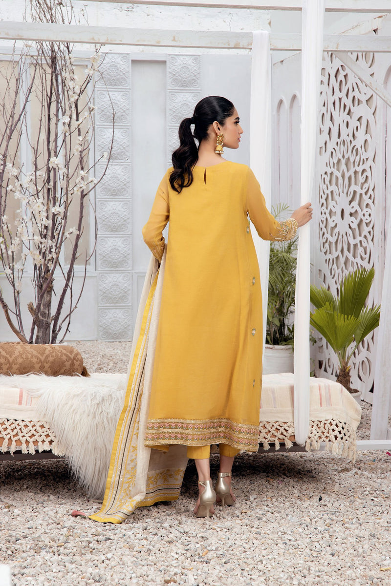 Yellow 3-Pcs Cotton Net  suit