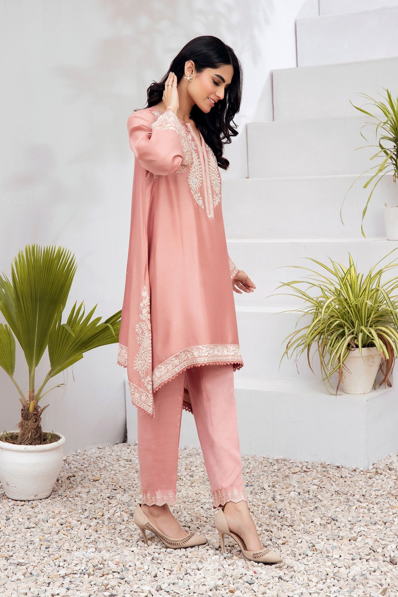 Pink Embroidered Kurti