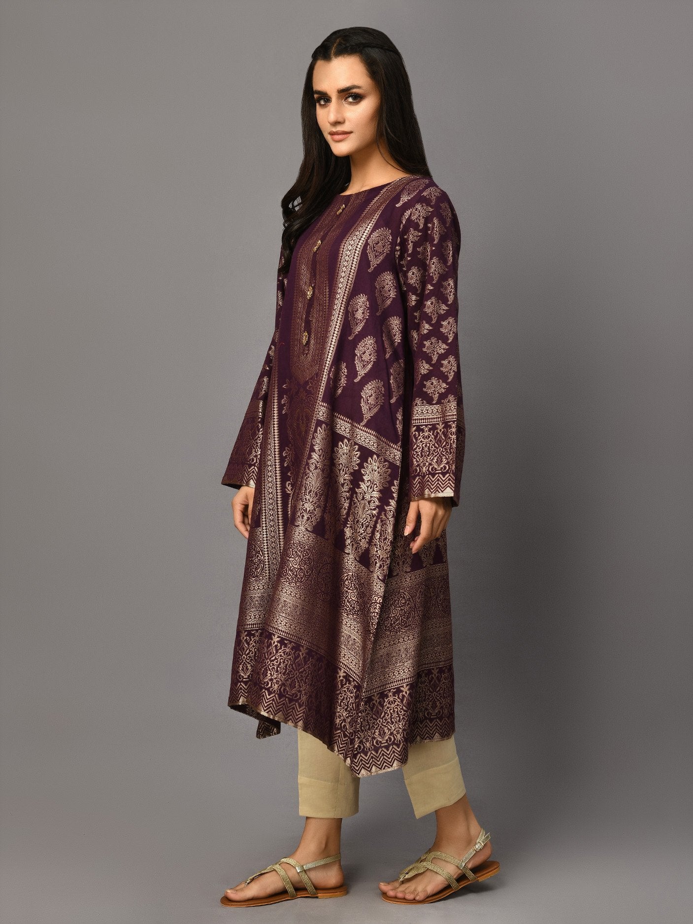 Plum Jacquard Kurti