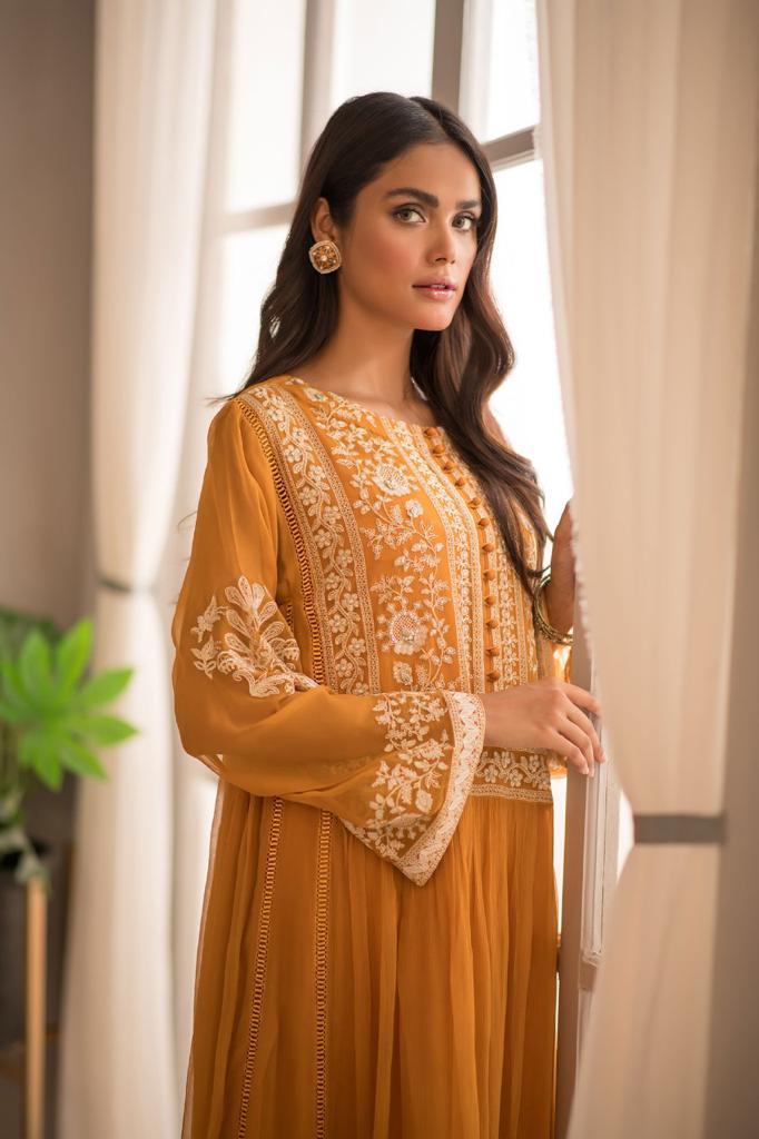 Yellow Kurti Style  with White embroidery