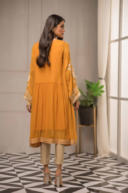 Yellow Kurti Style  with White embroidery